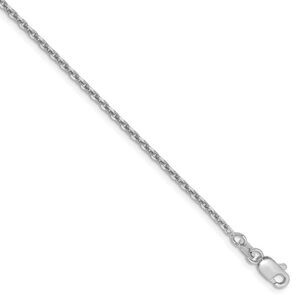 1.65mm 14k White Gold Diamond Cut Solid Cable Chain Anklet, 10 Inch
